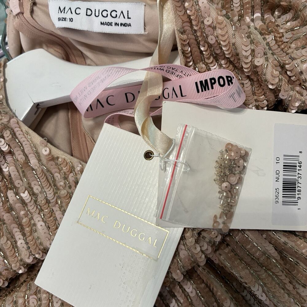 Mac Duggal Champagne Sequin Beaded Cocktail Dress 10 NWT - Picture 12 of 12